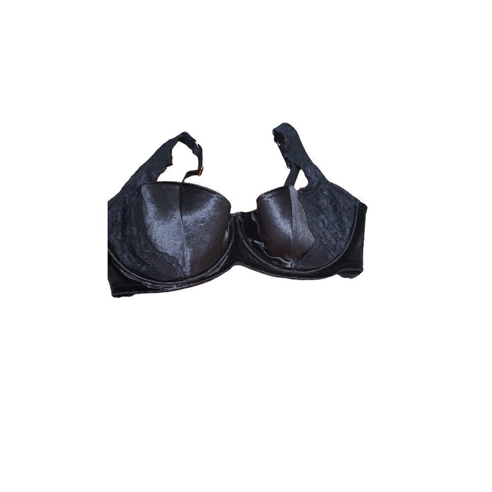 Fox & Royal Bra Womens 44G/H Black Satin Lace Underwire Full‎ Coverage 00212360